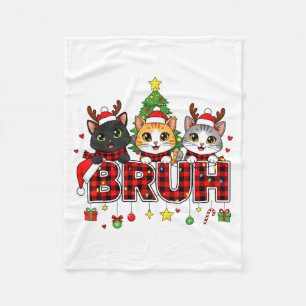 Cat Christmas Light Reindeer Santa Bruh Funny Fleece Blanket