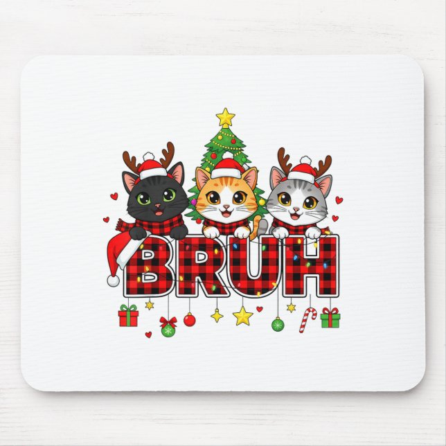Cat Christmas Light Reindeer Santa Bruh Funny  Mouse Mat (Front)