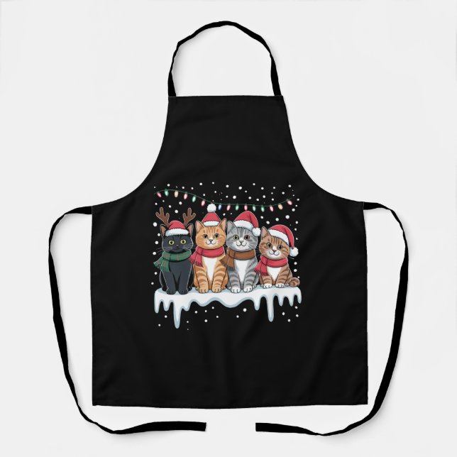 Cat Christmas Light Reindeer Santa Cat Lover Apron (Front)
