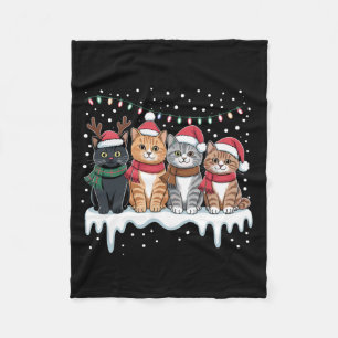 Cat Christmas Light Reindeer Santa Cat Lover Fleece Blanket