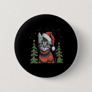 Cat Christmas Light Reindeer Santa Christmas 6 Cm Round Badge