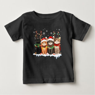 Cat Christmas Light Reindeer Santa Christmas Cat Baby T-Shirt