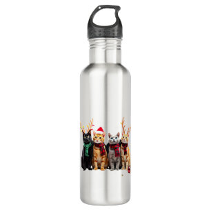 Cat Christmas Light Reindeer Santa Christmas Cat L 710 Ml Water Bottle
