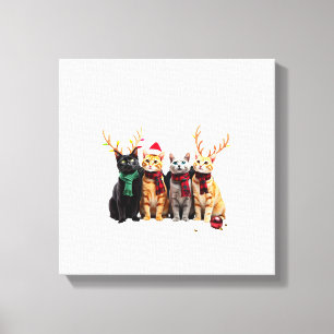 Cat Christmas Light Reindeer Santa Christmas Cat L Canvas Print