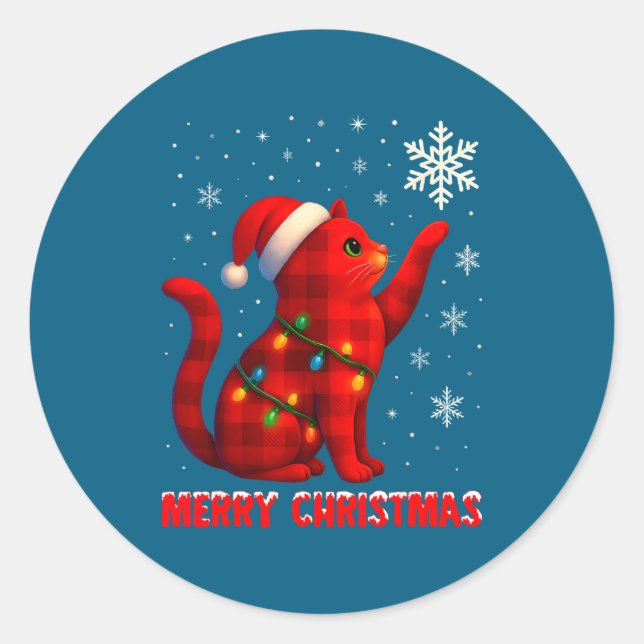 Cat Christmas Light Reindeer Santa Christmas Cat L Classic Round Sticker (Front)