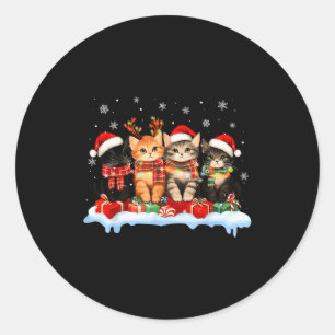 Cat Christmas Light Reindeer Santa Christmas Cat L Classic Round Sticker