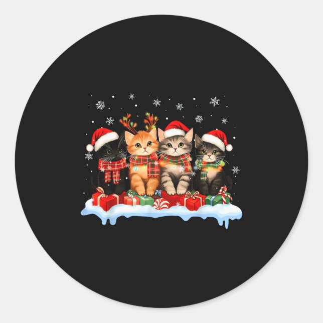 Cat Christmas Light Reindeer Santa Christmas Cat L Classic Round Sticker (Front)