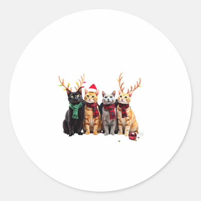 Cat Christmas Light Reindeer Santa Christmas Cat L Classic Round Sticker (Front)