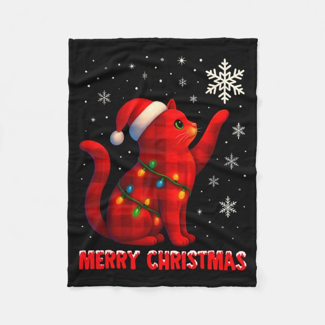 Cat Christmas Light Reindeer Santa Christmas Cat L Fleece Blanket (Front)