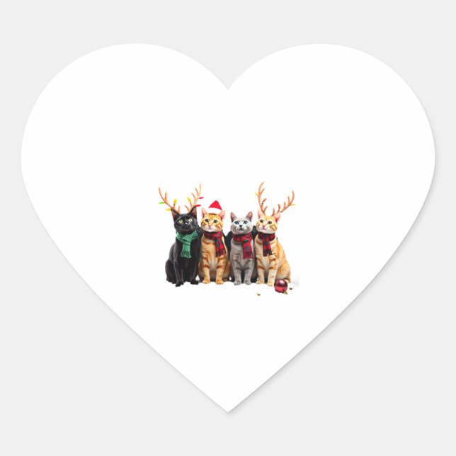 Cat Christmas Light Reindeer Santa Christmas Cat L Heart Sticker (Front)
