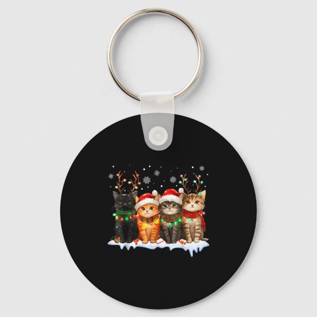Cat Christmas Light Reindeer Santa Christmas Cat L Key Ring (Front)