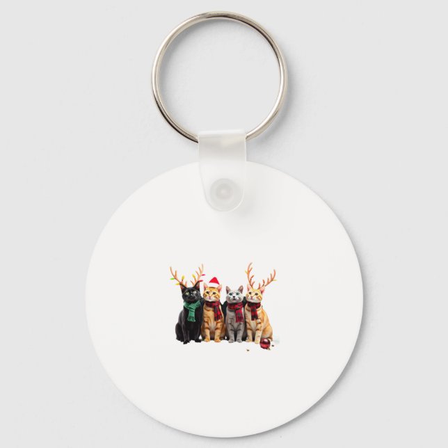 Cat Christmas Light Reindeer Santa Christmas Cat L Key Ring (Front)