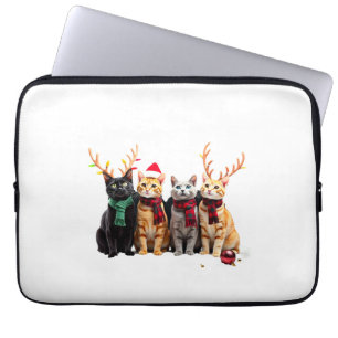 Cat Christmas Light Reindeer Santa Christmas Cat L Laptop Sleeve
