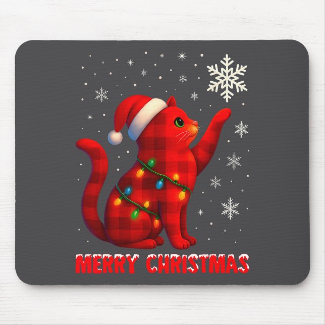 Cat Christmas Light Reindeer Santa Christmas Cat L Mouse Mat (Front)