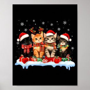 Cat Christmas Light Reindeer Santa Christmas Cat L Poster