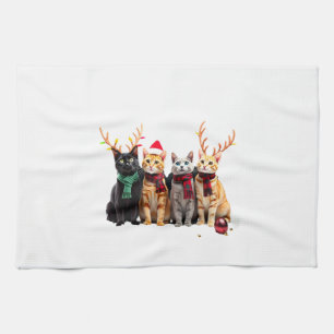 Cat Christmas Light Reindeer Santa Christmas Cat L Tea Towel