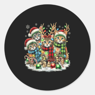 Cat Christmas Light Reindeer Santa Christmas Cats  Classic Round Sticker