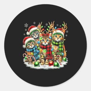 Cat Christmas Light Reindeer Santa Christmas Cats  Classic Round Sticker