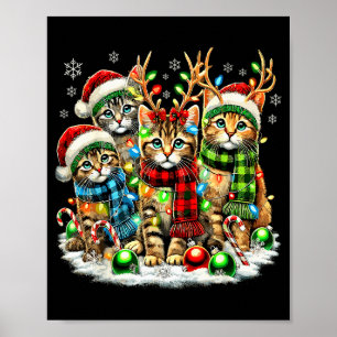 Cat Christmas Light Reindeer Santa Christmas Cats Poster