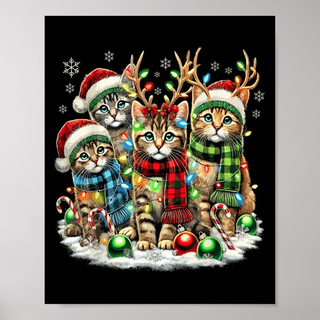 Cat Christmas Light Reindeer Santa Christmas Cats  Poster (Front)