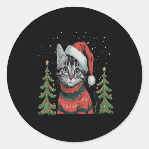 Cat Christmas Light Reindeer Santa Christmas  Classic Round Sticker