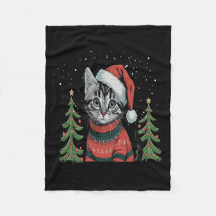 Cat Christmas Light Reindeer Santa Christmas  Fleece Blanket