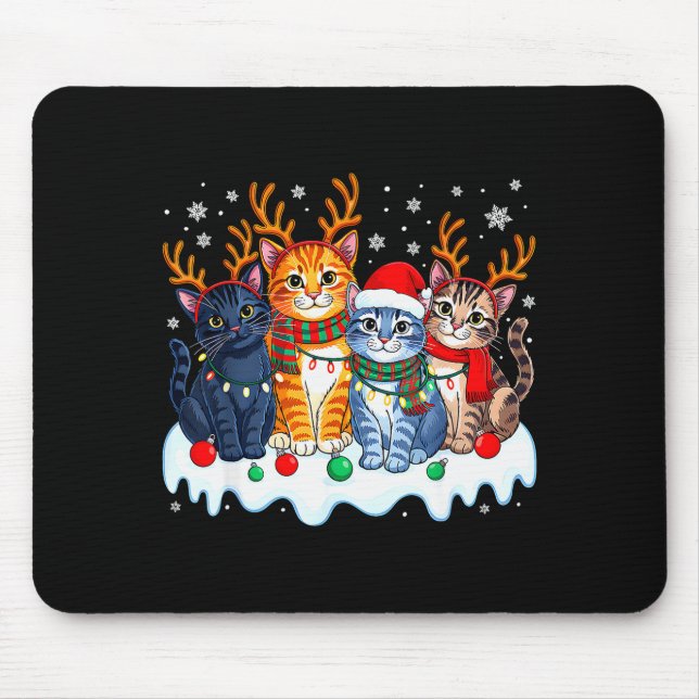 Cat Christmas Light Reindeer Santa Christmas Funny Mouse Mat (Front)