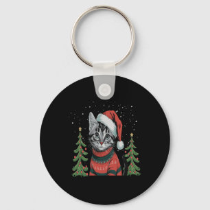 Cat Christmas Light Reindeer Santa Christmas Key Ring