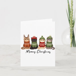 Cat Christmas Light Reindeer Santa Meowy Christmas Card