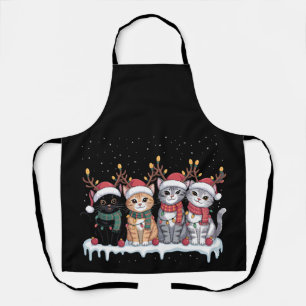 Cat Christmas Light Reindeer Santa Xmas Holiday Apron