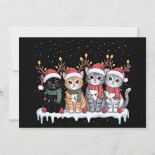 Cat Christmas Light Reindeer Santa Xmas Holiday Card