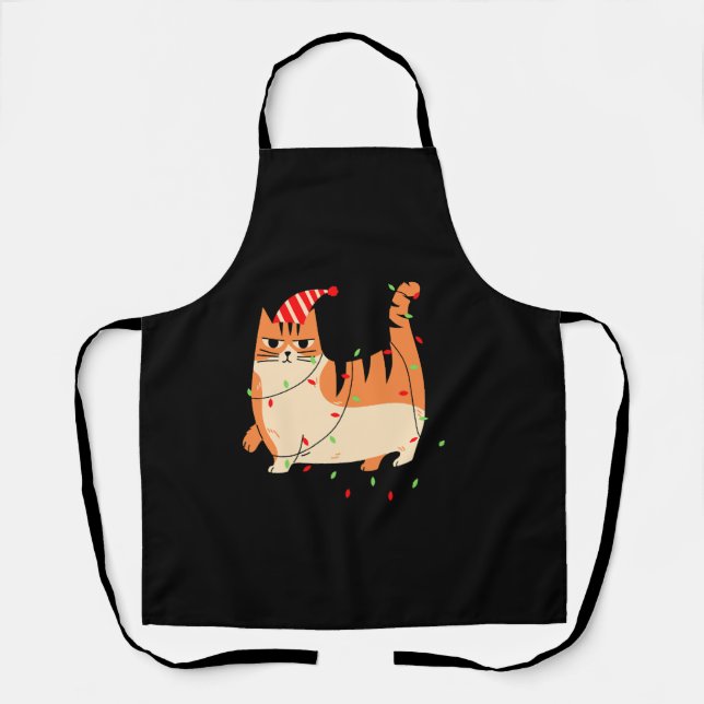 Cat Christmas lights Apron (Front)