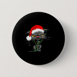 Cat Christmas Lights Bored Cat Santa Hat Funny Cat 6 Cm Round Badge
