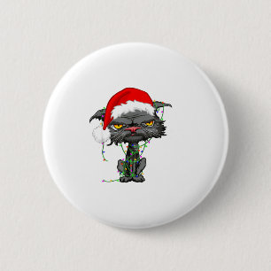 Cat Christmas Lights Bored Cat Santa Hat Funny Cat 6 Cm Round Badge