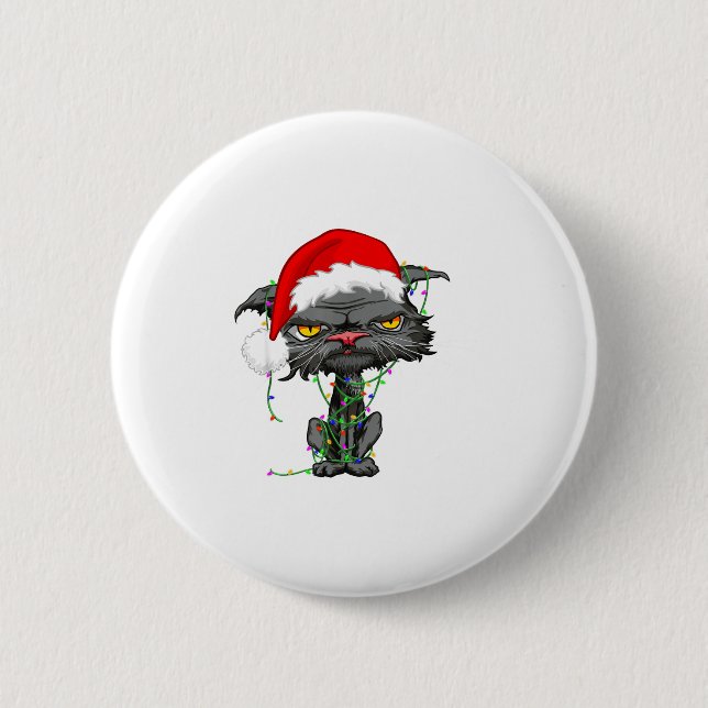 Cat Christmas Lights Bored Cat Santa Hat Funny Cat 6 Cm Round Badge (Front)