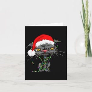 Cat Christmas Lights Bored Cat Santa Hat Funny Cat Card