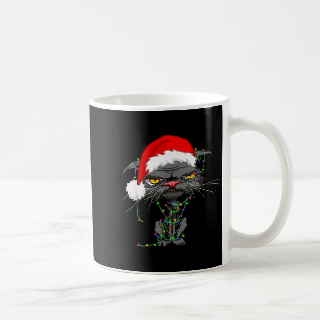 Cat Christmas Lights Bored Cat Santa Hat Funny Cat Coffee Mug (Right)