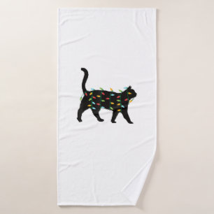 Cat Christmas Lights Christmas Gift for Animal Lov Bath Towel