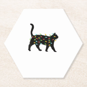 Cat Christmas Lights Christmas Gift for Animal Lov Paper Coaster