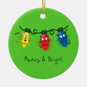Cat Christmas Lights Funny Meowy and Bright Ceramic Tree Decoration