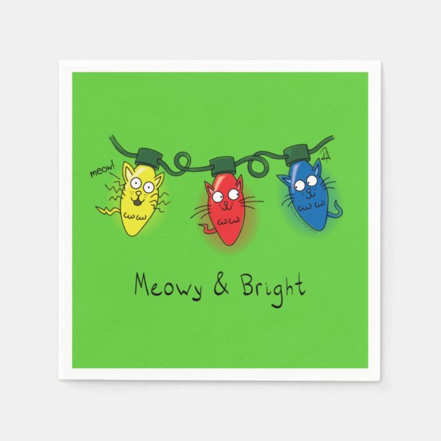 Cat Christmas Lights Funny Meowy and Bright Napkin (Front)