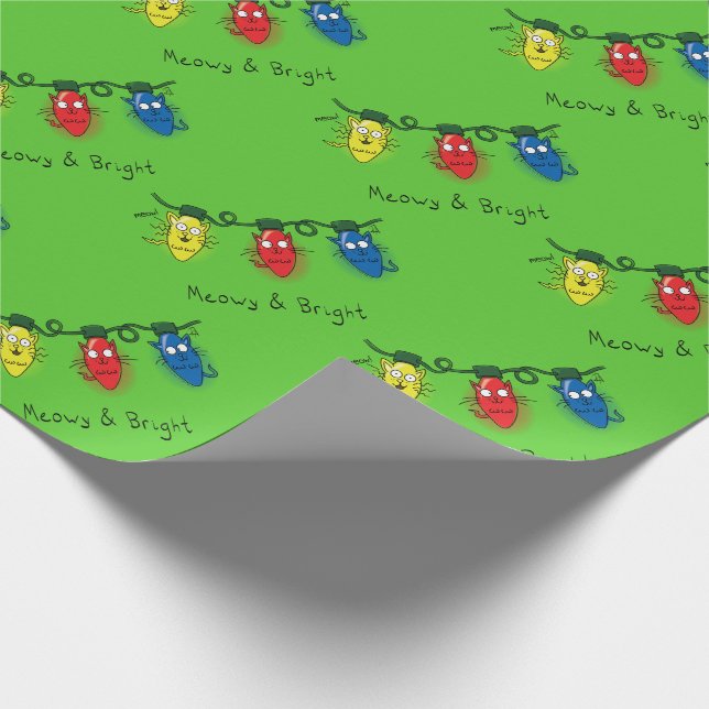 Cat Christmas Lights Funny Meowy and Bright Wrapping Paper (Corner)