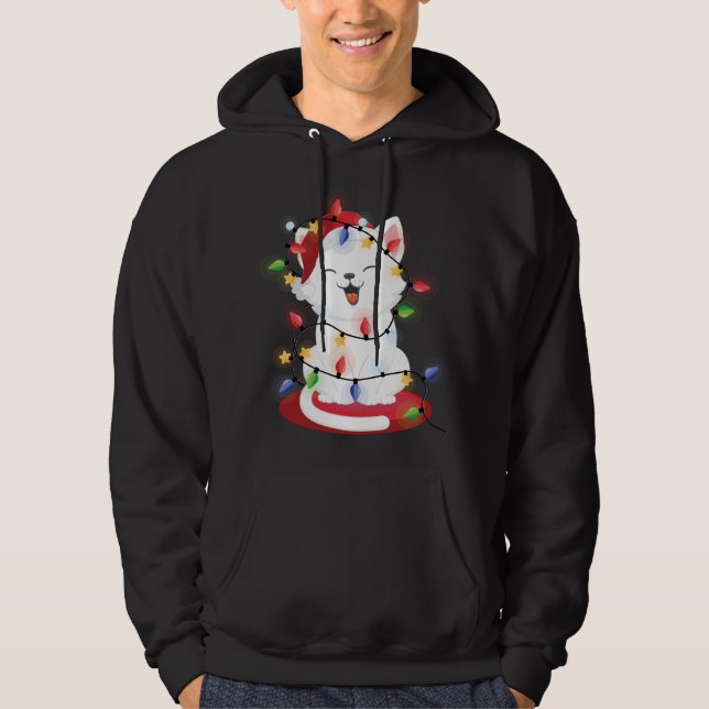 Cat Christmas Lights kitty Portrait Snow Hoodie (Front)