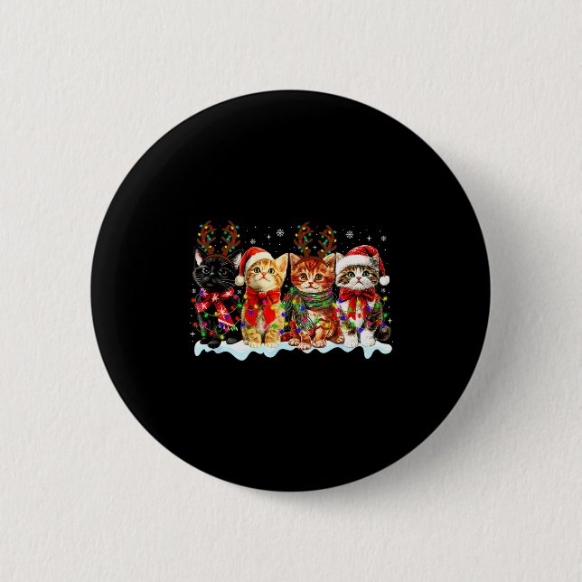 Cat Christmas Lights Reindeer Santa Cat Lover Xmas 6 Cm Round Badge (Front)