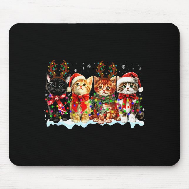 Cat Christmas Lights Reindeer Santa Cat Lover Xmas Mouse Mat (Front)