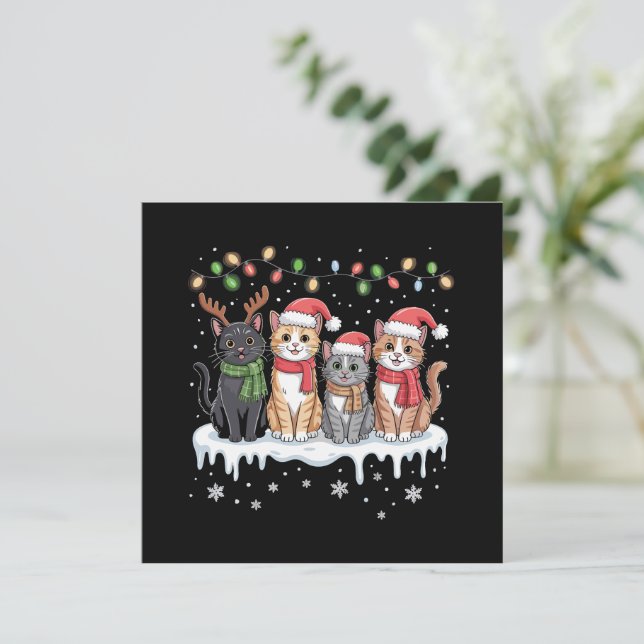 Cat Christmas LightS Santa Christmas Cat Lover Holiday Card (Standing Front)