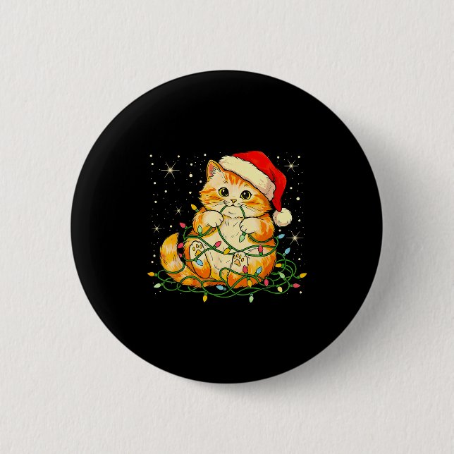 Cat Christmas Lights Santa Hat Xmas Cats Lover Pet 6 Cm Round Badge (Front)
