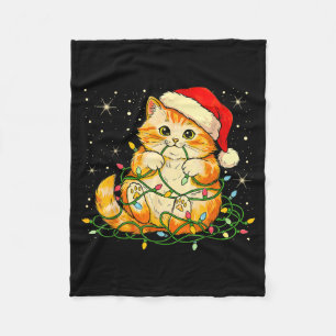 Cat Christmas Lights Santa Hat Xmas Cats Lover Pet Fleece Blanket
