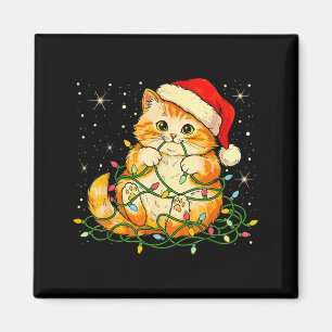 Cat Christmas Lights Santa Hat Xmas Cats Lover Pet Magnet
