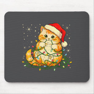 Cat Christmas Lights Santa Hat Xmas Cats Lover Pet Mouse Mat